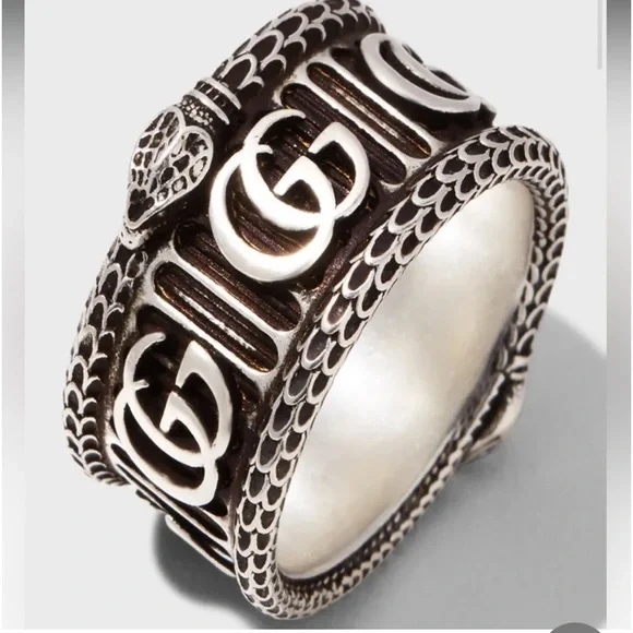 New GUCCI Ggard Ring unsex S Snk Mot Slv 3tur size 9 unisex rare made in Italy - Picture 1 of 8